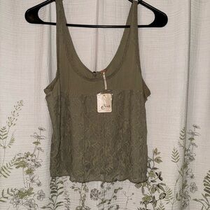 Free People Large Olive Lace Tank Top